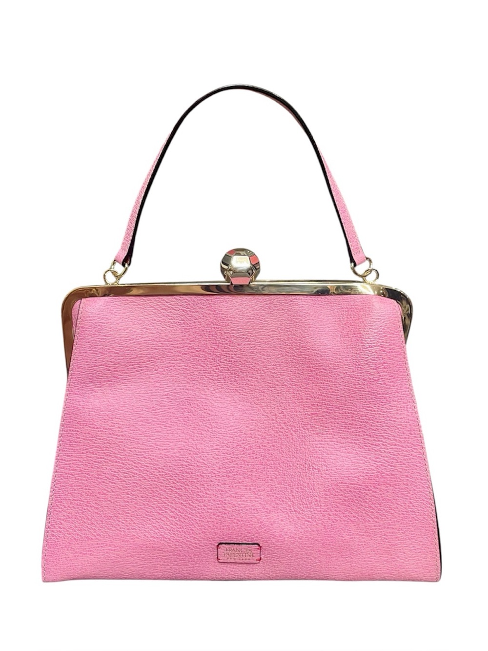Frances Valentine Pink Pebbled Leather Top Handle Jackie Frame Satchel w Geodome